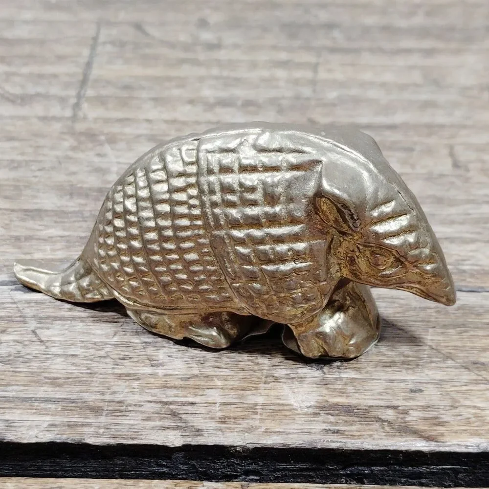 Vintage Brass Figurine Paperweight MCM Armadillo Animal